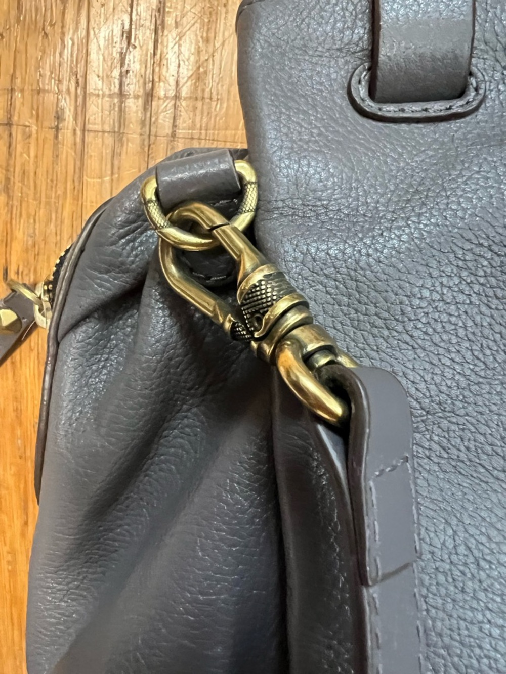 orYANY Slate Gray Leather Shoulder Bag with Gold Hardware - Picture 4 of 13